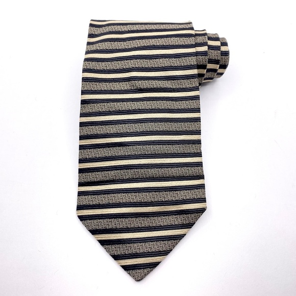 VALENTINO Tie Silk Beige Black Striped Pattern - Picture 2 of 3